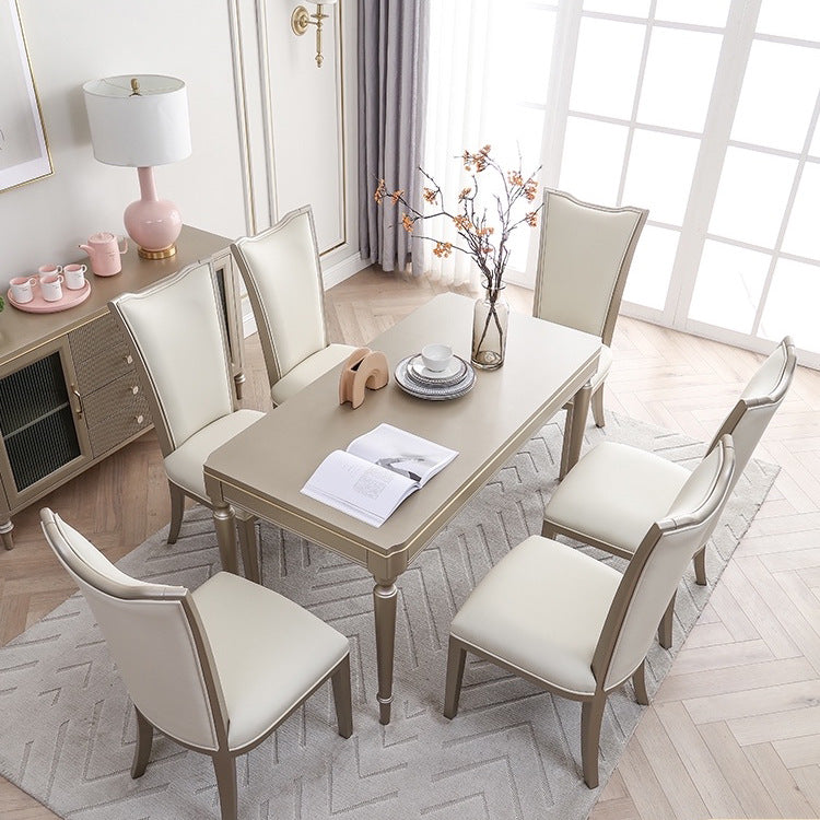 Mesa de comedor vintage rectangular, mesa fija en tono champán para uso doméstico