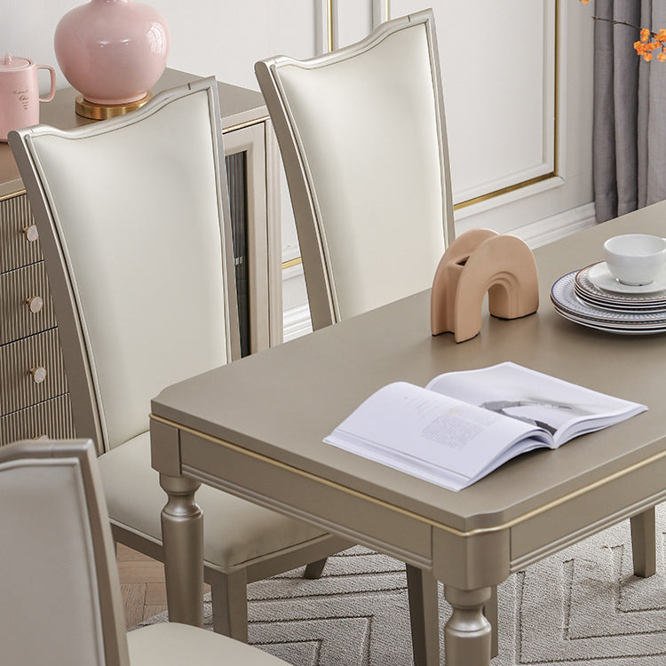Mesa de comedor vintage rectangular, mesa fija en tono champán para uso doméstico