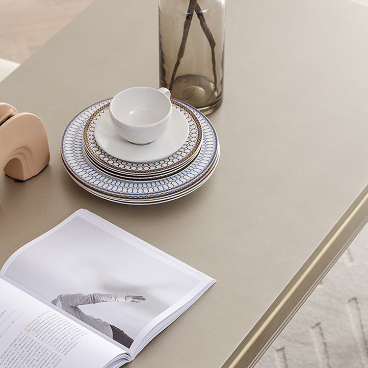 Mesa de comedor vintage rectangular, mesa fija en tono champán para uso doméstico