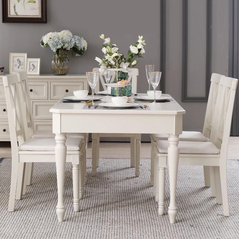 Rectangle 4 Legs Mid-Century Dining Table White Tone Fixed Table of Solid Wood