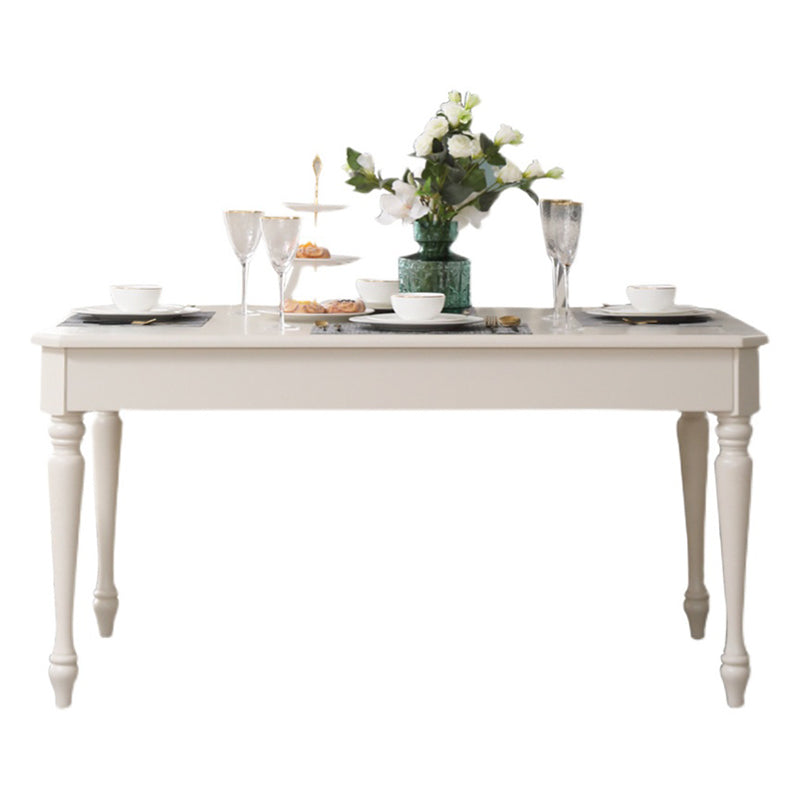 Rectangle 4 Legs Mid-Century Dining Table White Tone Fixed Table of Solid Wood