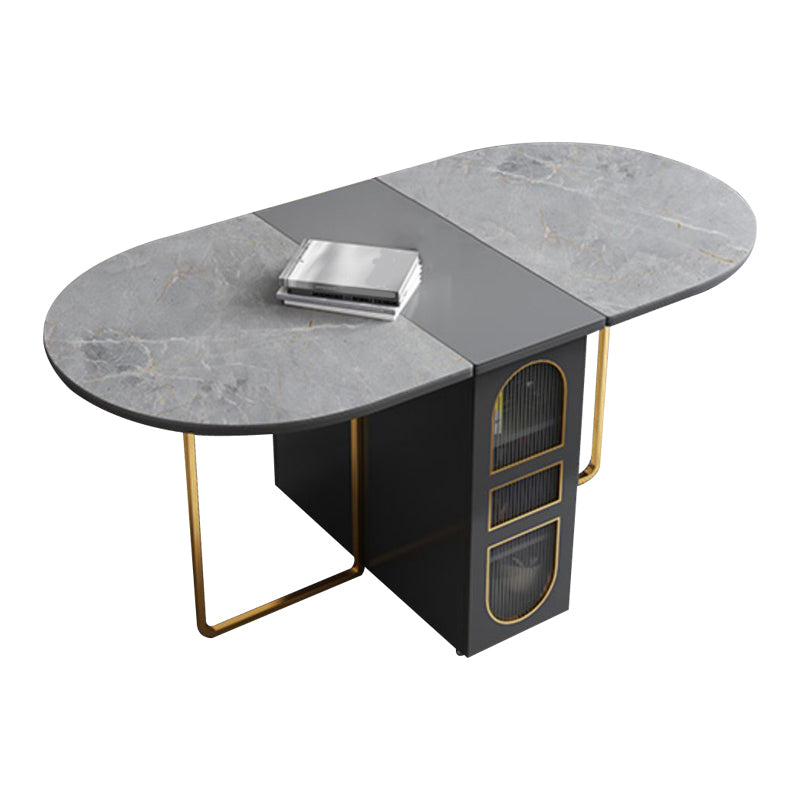 59''L Minimalist Folding Kitchen Dining Table Oval Dining Table with Pedestal Base