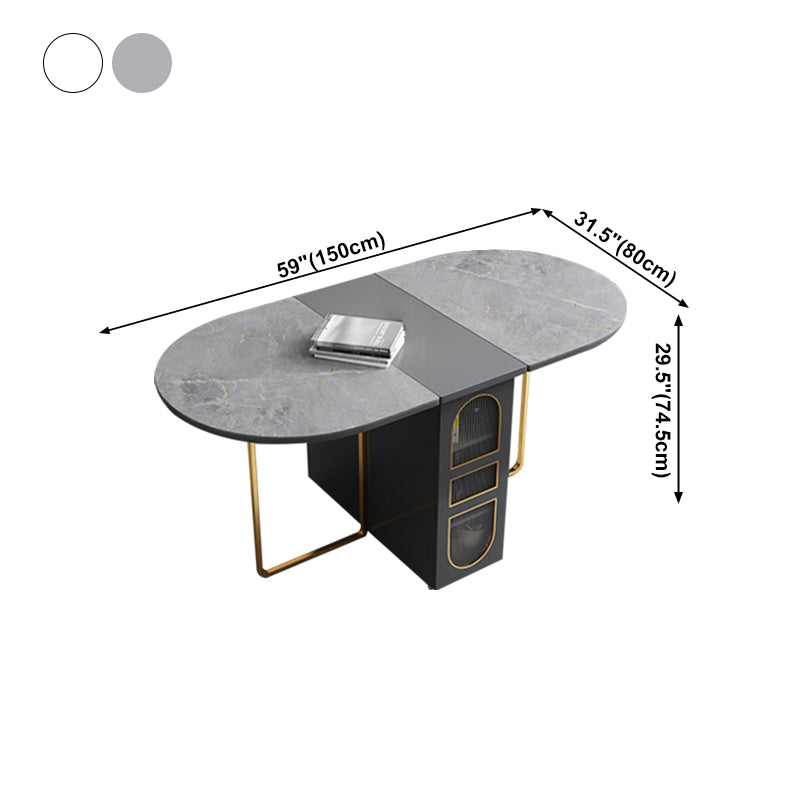 59''L Minimalist Folding Kitchen Dining Table Oval Dining Table with Pedestal Base