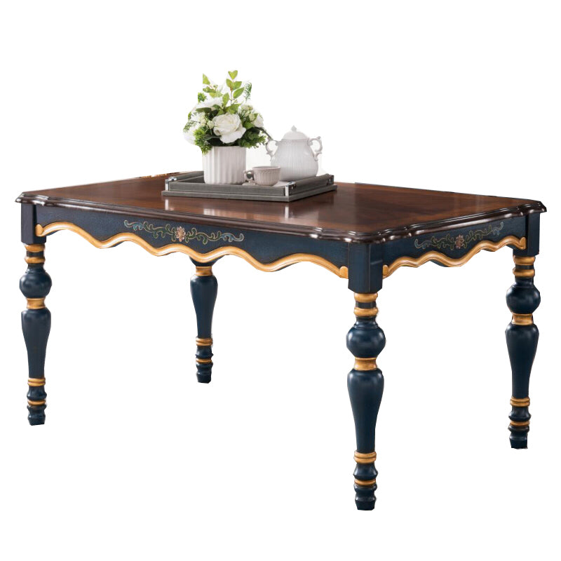 Mesa de comedor rectangular de color madera, mesa de madera maciza de caucho victoriana con 4 patas