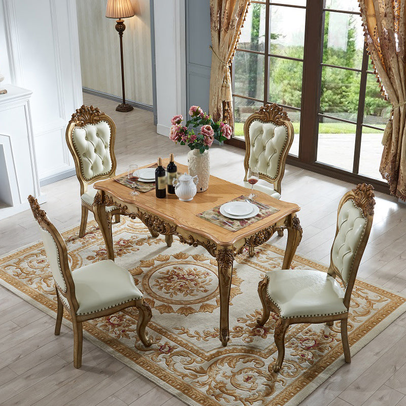 Mesa de comedor rectangular de color madera, mesa de madera maciza de caucho victoriana con 4 patas