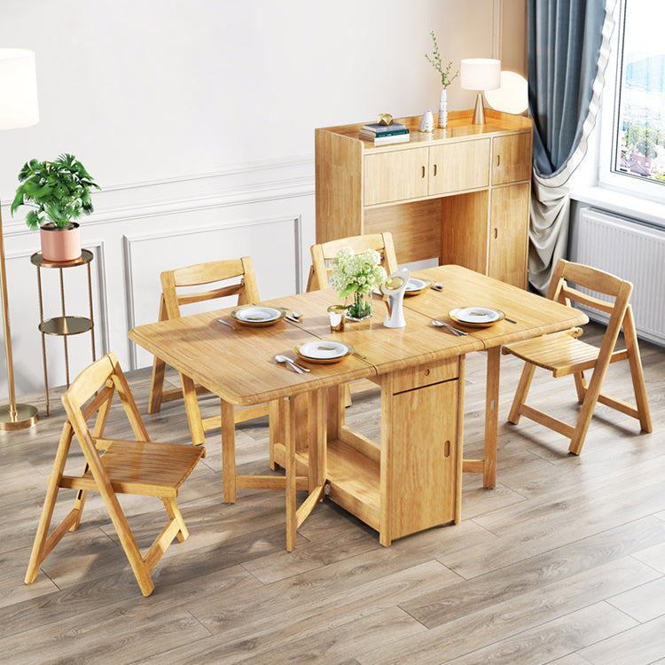 Mid-Century Modern Dining Table Rectangle Solid Wood Drop-Leaf Dining Table for Home Use