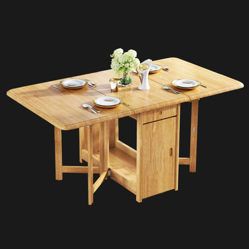 Mid-Century Modern Dining Table Rectangle Solid Wood Drop-Leaf Dining Table for Home Use