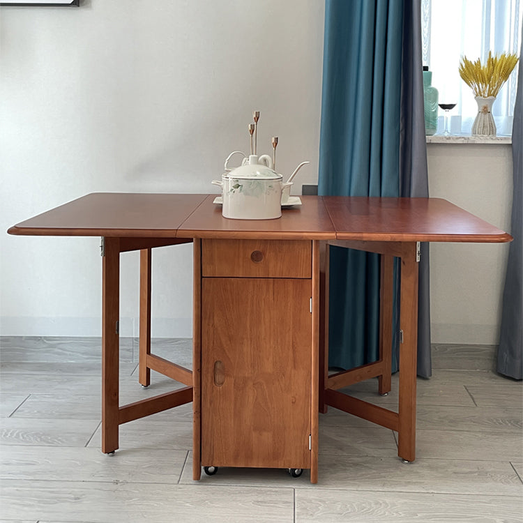 Mid-Century Modern Dining Table Rectangle Solid Wood Drop-Leaf Dining Table for Home Use