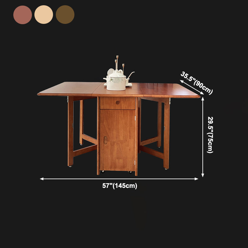 Mid-Century Modern Dining Table Rectangle Solid Wood Drop-Leaf Dining Table for Home Use