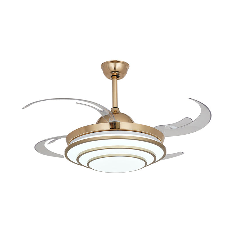 Luce alla ventola del cerchio minimalismo LED METALE 4 LAME CONDARE CHILDE SEMI FLUSH MONTO APPLICATORE IN GOLD per soggiorno, larghezza 42 "
