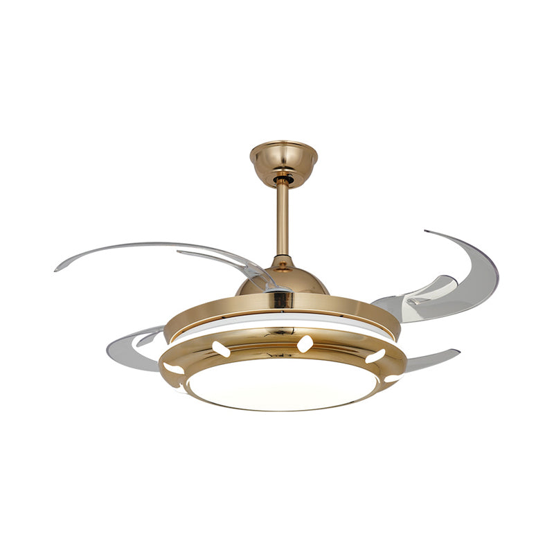 42 "" De largeur acrylique plafonnier lampe à fans de la lampe circulaire LED moderne semi-luminaire pour le salon, 4 lames transparentes