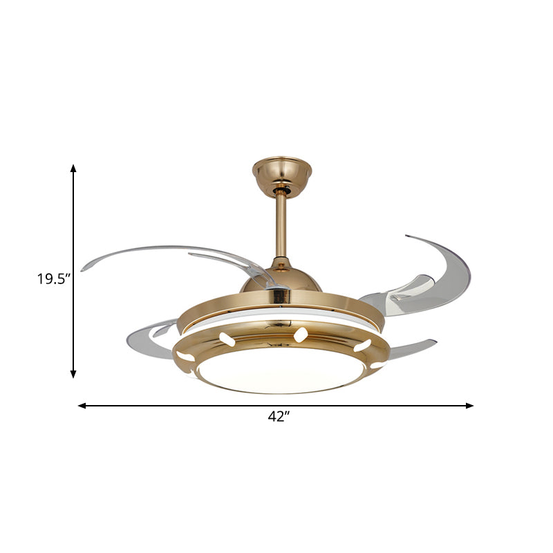 42 "" De largeur acrylique plafonnier lampe à fans de la lampe circulaire LED moderne semi-luminaire pour le salon, 4 lames transparentes