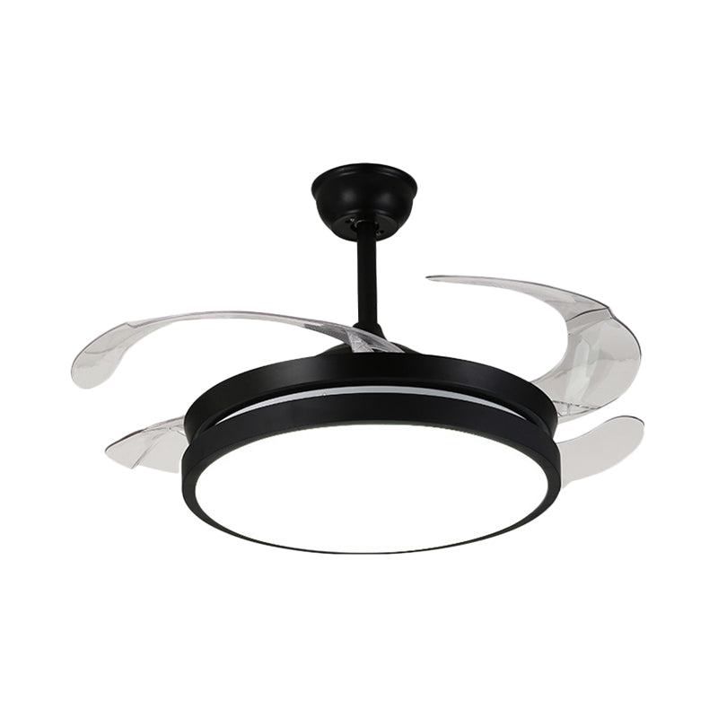 Zeitgenössische runde Anhängerlüftel Lampe LED Metal 5 Clear Blades Halbflush -Leuchte in Schwarz für Wohnzimmer, 42 "W.
