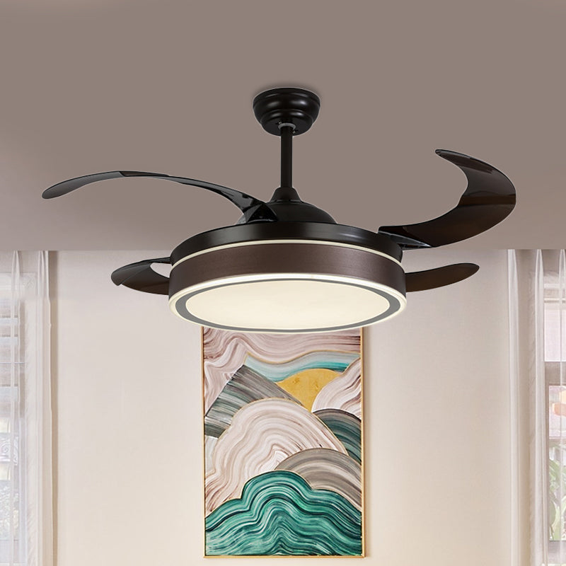 42 "W LED -Lüfterbeleuchtung Einfaches kreisförmiges Acryl -Halbblöder -Deckenlicht in Kaffee mit 4 braunen Klingen, Fernbedienung/Wandsteuerung/Fernbedienung und Wandsteuerung