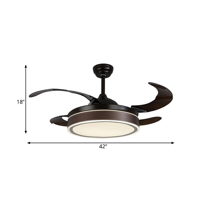 42 "W LED -Lüfterbeleuchtung Einfaches kreisförmiges Acryl -Halbblöder -Deckenlicht in Kaffee mit 4 braunen Klingen, Fernbedienung/Wandsteuerung/Fernbedienung und Wandsteuerung