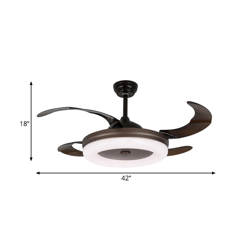 42 "W Simple Circle Pendant ventilator Licht Led metaal Semi -spoelmontage Verlichting in koffie met 4 messen, op afstand/muurregeling/afstandsbediening en muurregeling