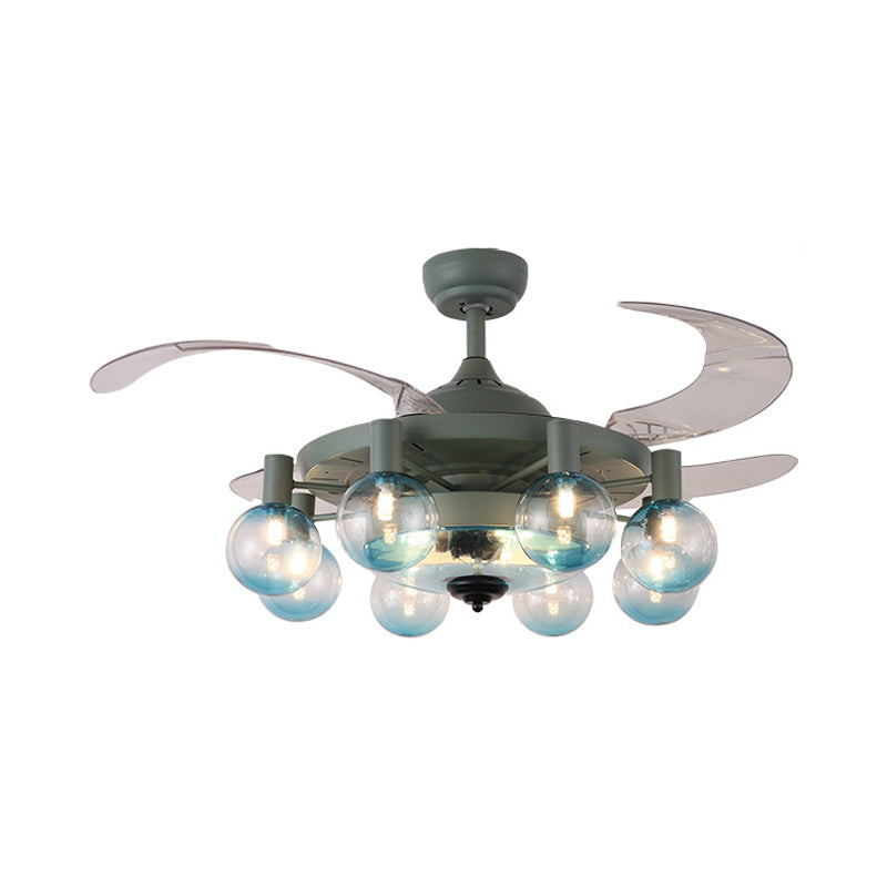 42 "W 8-Licht-Lächerlampe Einfachheit Schlafzimmer 4 Blätter halb Flush-Leuchte mit Globe Clear Glass Shade in dunkelgrün, Fernbedienung/Fernbedienung und Wandsteuerung/Frequenzumwandlung und Fernbedienung