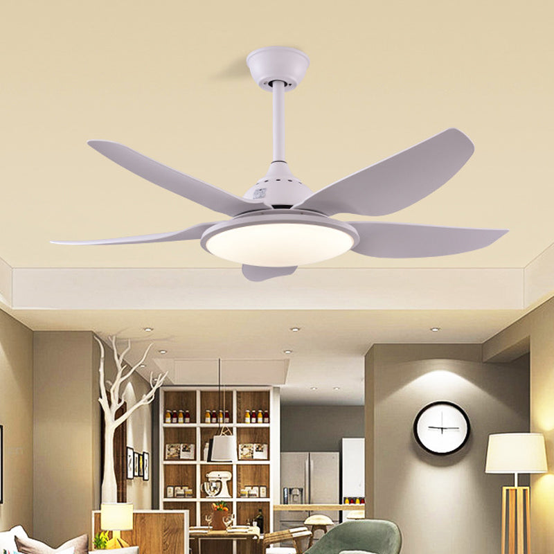 Lampada a ventola rotonda moderna LED ACRILICA ACRILICA A 5 BLADE Luce a soffitto semi-flush in bianco per soggiorno, largo 44 "