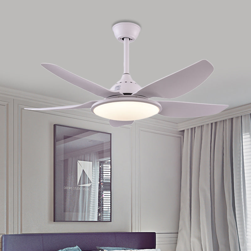 Lampada a ventola rotonda moderna LED ACRILICA ACRILICA A 5 BLADE Luce a soffitto semi-flush in bianco per soggiorno, largo 44 "
