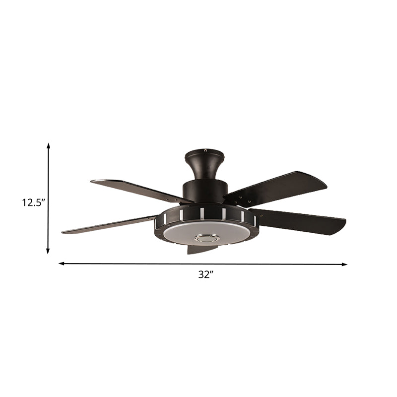 Round Metal Hanging Fan Lighting Retro Dining Room LED Semi Flush Ceiling Lamp in Black with 5 Blades, 32" Wide