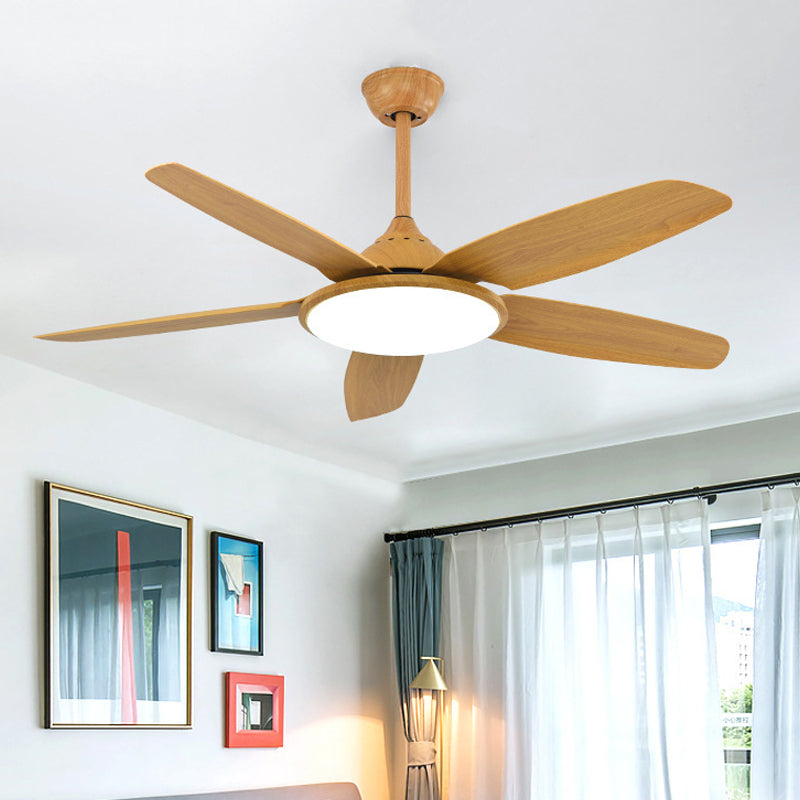 LED Metall Anhänger Lüfterbeleuchtung minimalistischer Holz Runde Esszimmer 6 Klingen Halbflush Mount Deckenleuchte, 52 "breit