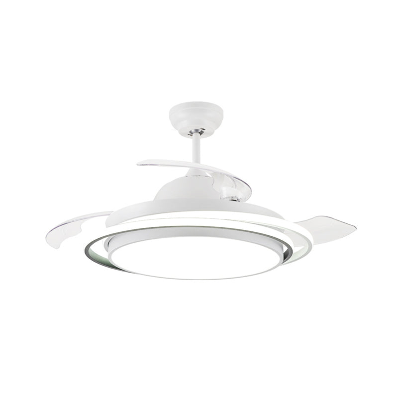 36 "/42" brede LED Semi Flush Lighting Minimalistische woonkamer 3 Messen plafondventilator Lamp met cirkel acrylschaduw in wit, afstandsbediening