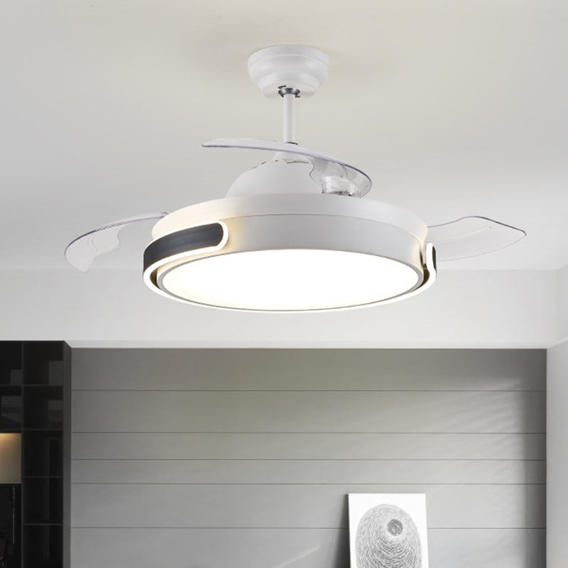 Acryl -trommel 3 Blades hanger ventilator licht Moderne woonkamer LED Semi Flush Mount Lamp in wit met afstandsbediening, 36 "/42" breed
