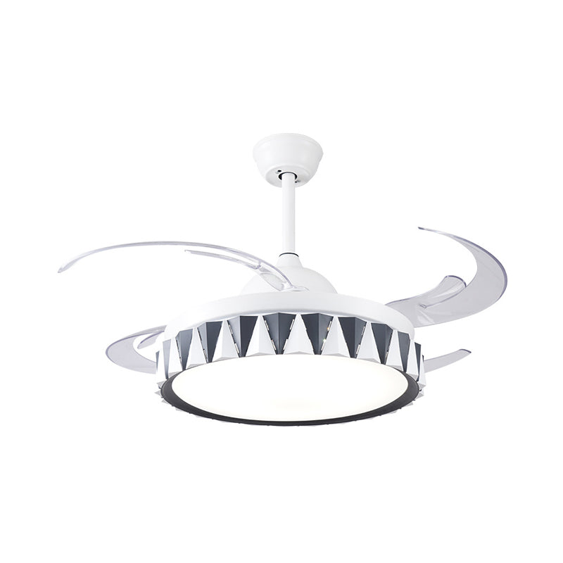 Éclairage de ventilateur de tambour de tambour pour enfants chambre métallique 4 lames LED Semi Flushmount en blanc avec une teinte acrylique, 47 "W
