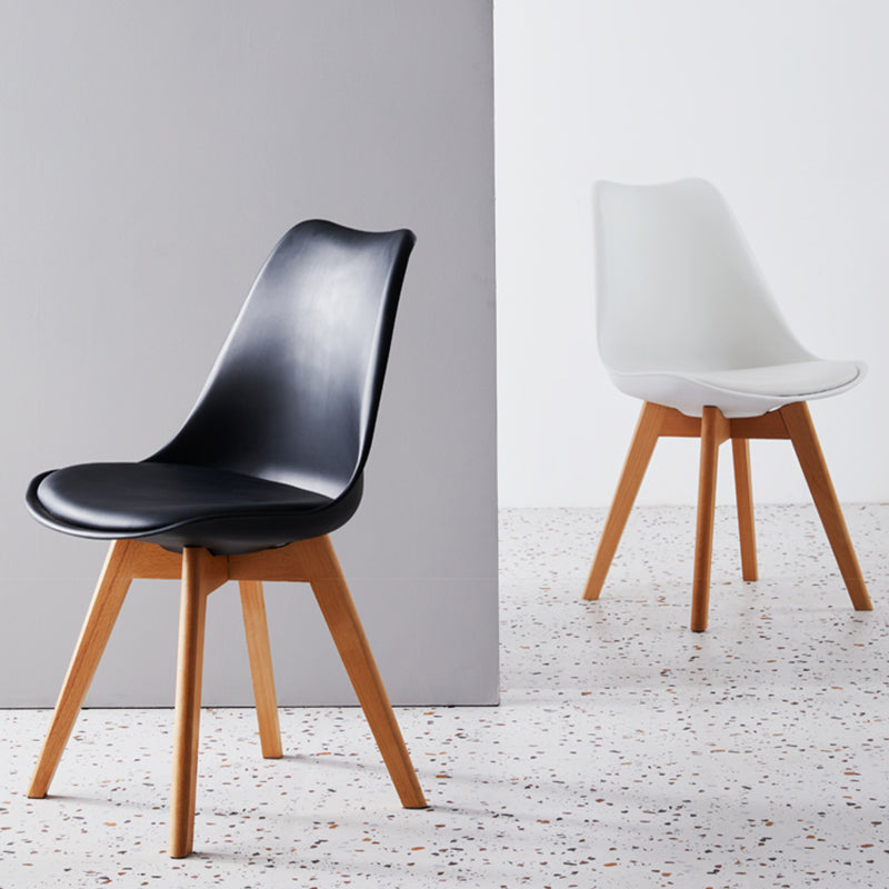 Scandinavian Indoor Side Chair Solid Back Upholstered Dining Room Chair with Wood Legs