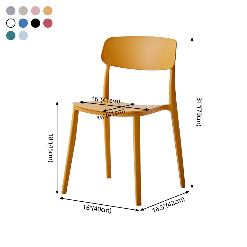 Chaise latérale de restaurant en plastique scandinave, couleurs bonbon, chaise de salle à manger à dossier ouvert