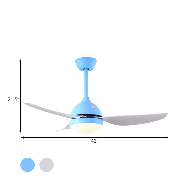 42" Wide Pine Cone Metal Hanging Fan Light Modernist White/Blue LED Semi Flush Mounted Lamp with 3 Blades