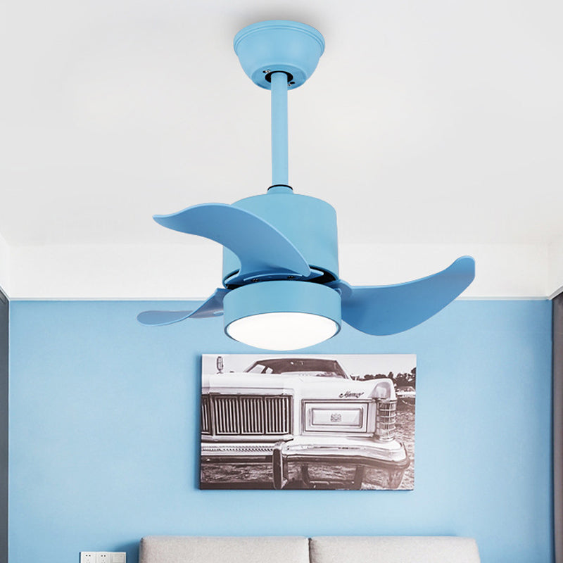Blue Cylinder Semi Flush Lighting Modernisme Kit de lampe à fans suspendue en métal LED avec 3 lames, 24,5 "de large