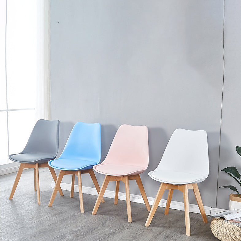 Scandinavian Leather Bedroom Side Chair Matte Finish Solid Back Dining Chair (Set of 4)