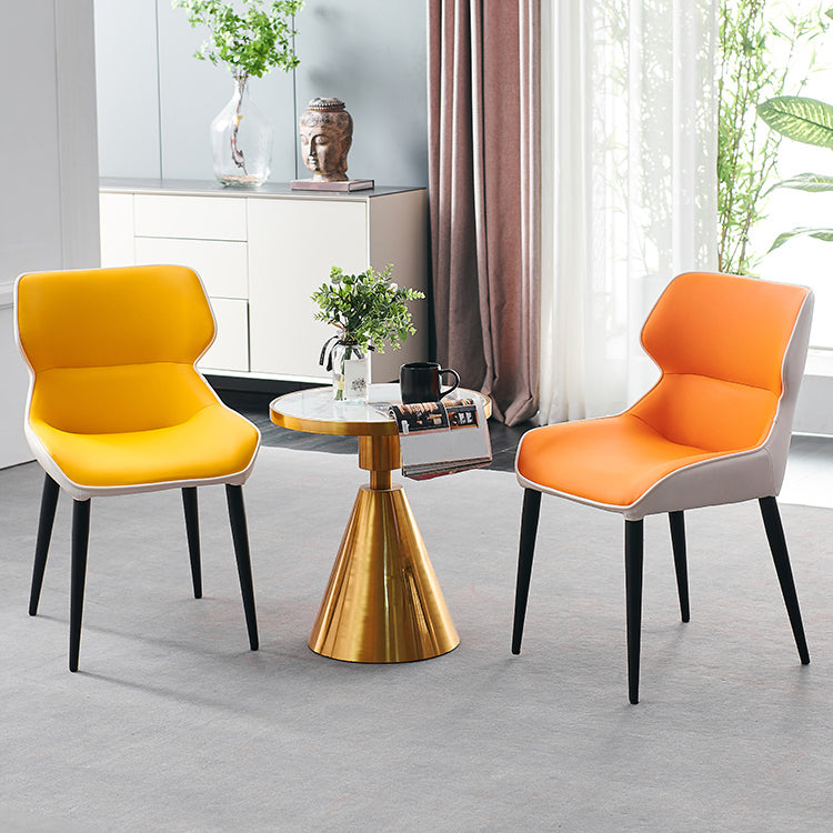Sillas de comedor de cuero de estilo minimalista Sillas laterales con brazo Parsons y respaldo (juego de 2)