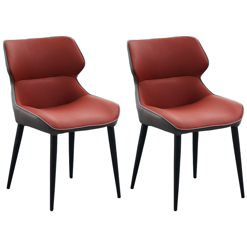 Sillas de comedor de cuero de estilo minimalista Sillas laterales con brazo Parsons y respaldo (juego de 2)