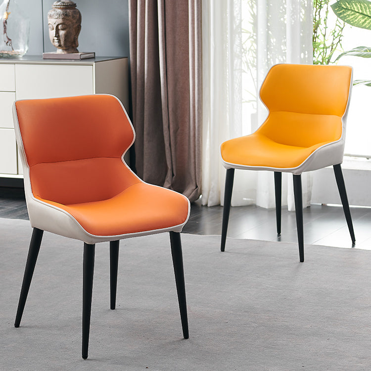 Sillas de comedor de cuero de estilo minimalista Sillas laterales con brazo Parsons y respaldo (juego de 2)