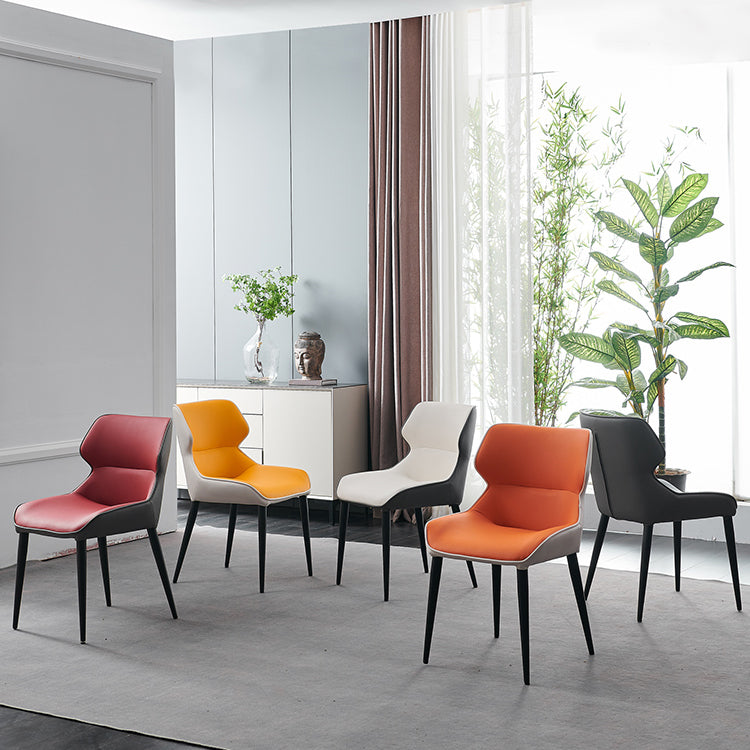 Sillas de comedor de cuero de estilo minimalista Sillas laterales con brazo Parsons y respaldo (juego de 2)
