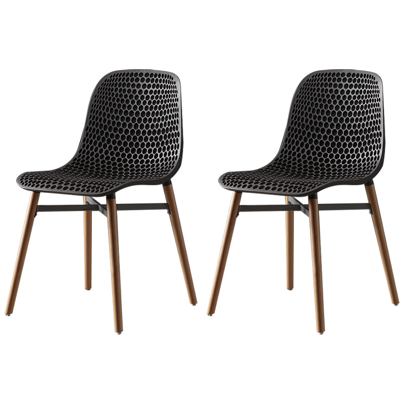 Silla de comedor de plástico de estilo escandinavo, silla sin brazos con respaldo sólido y patas de madera