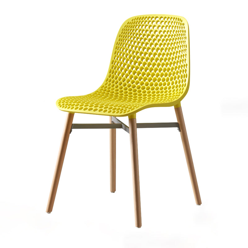 Silla de comedor de plástico de estilo escandinavo, silla sin brazos con respaldo sólido y patas de madera