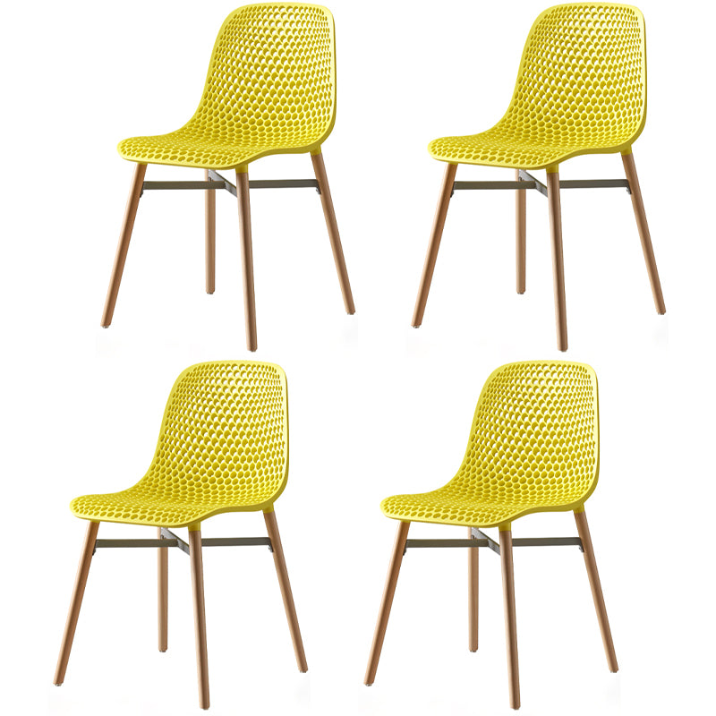 Silla de comedor de plástico de estilo escandinavo, silla sin brazos con respaldo sólido y patas de madera