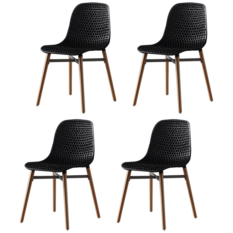 Silla de comedor de plástico de estilo escandinavo, silla sin brazos con respaldo sólido y patas de madera