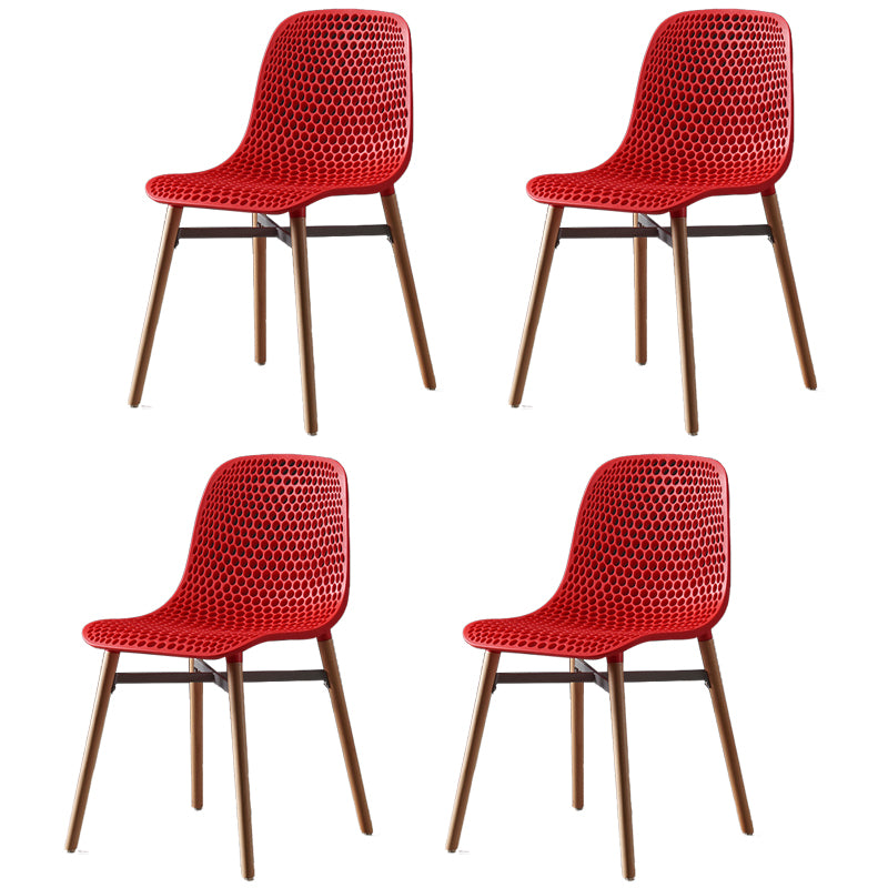 Silla de comedor de plástico de estilo escandinavo, silla sin brazos con respaldo sólido y patas de madera