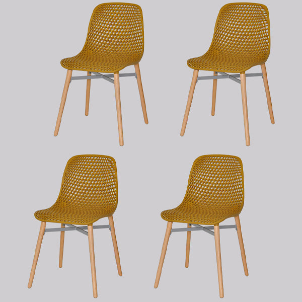 Silla de comedor de plástico de estilo escandinavo, silla sin brazos con respaldo sólido y patas de madera