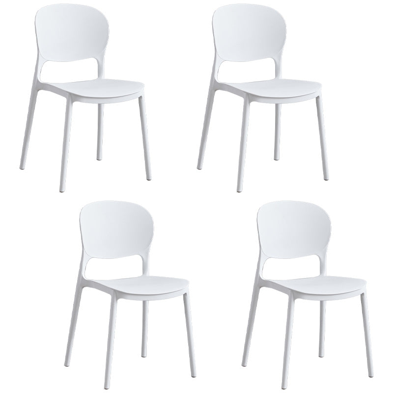 Silla de comedor escandinava de plástico sin brazos, sillas auxiliares apilables (juego de 4)