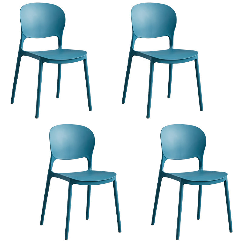 Silla de comedor escandinava de plástico sin brazos, sillas auxiliares apilables (juego de 4)