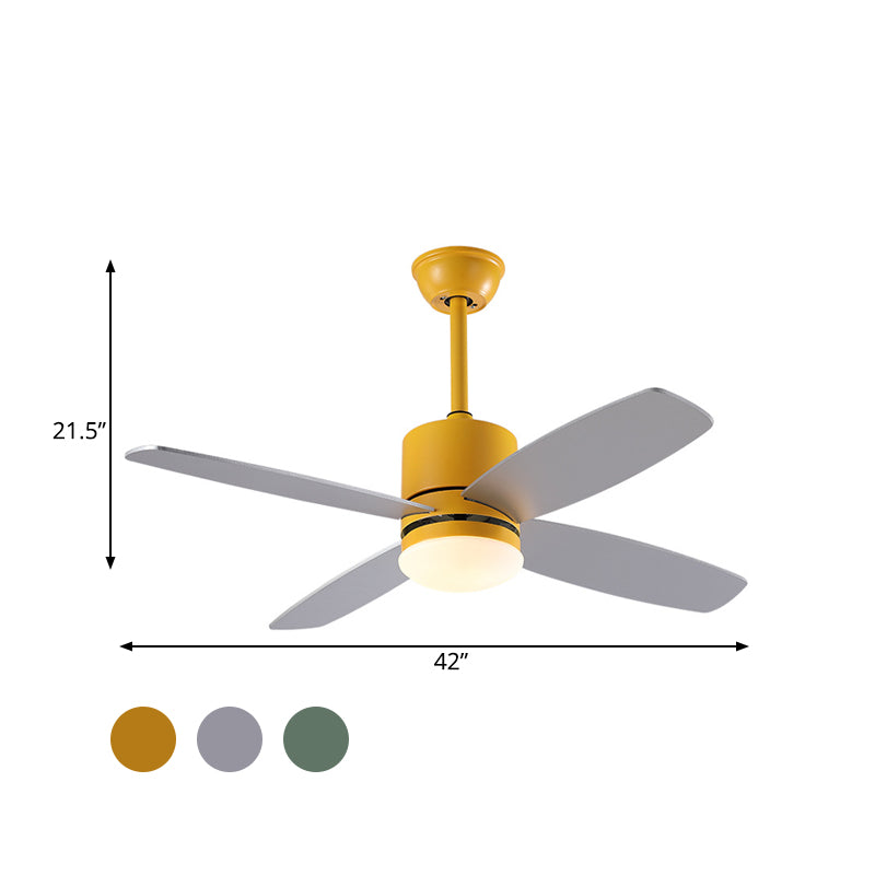 Cylindre Semi Flush Mounted lampe moderne métallique vert / gris / jaune 4 lames LED de ventilateur suspendu léger, 42 "W