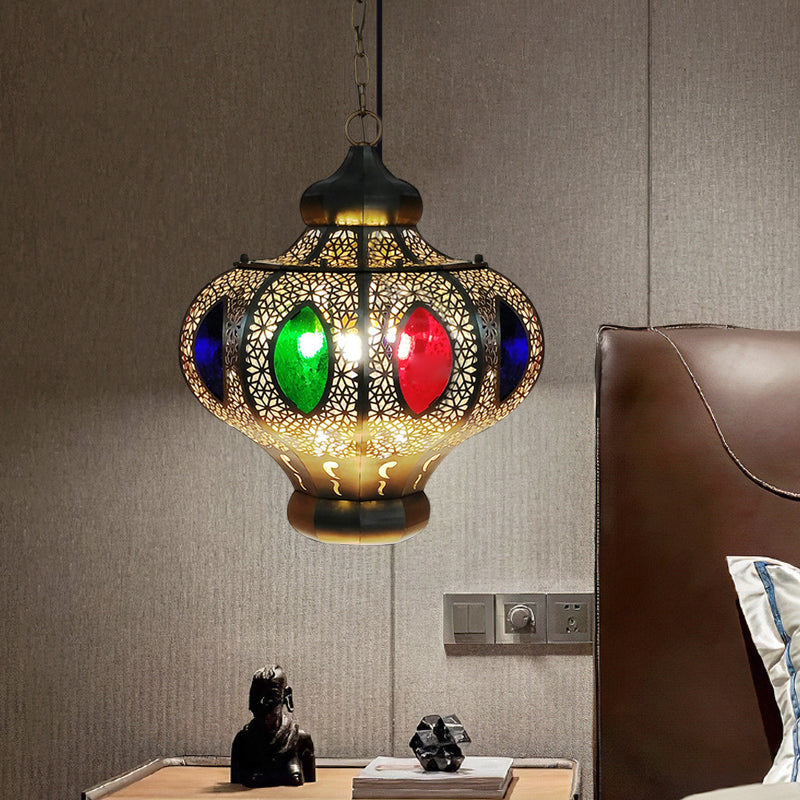 4 Heads Pendant Lighting Mediterranean Restaurant Ceiling Chandelier with Crown White/Red Glass Shade in Brass