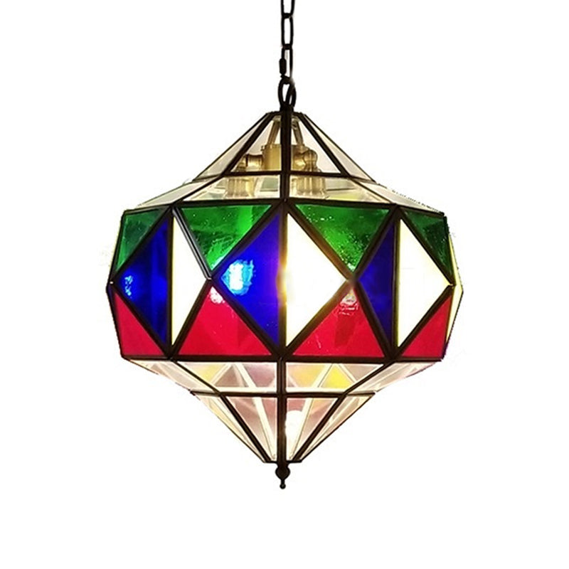 Colorful Glass Brass Chandelier Top Shape 3 Lights Arab Hanging Ceiling Light with Adjustable Chain