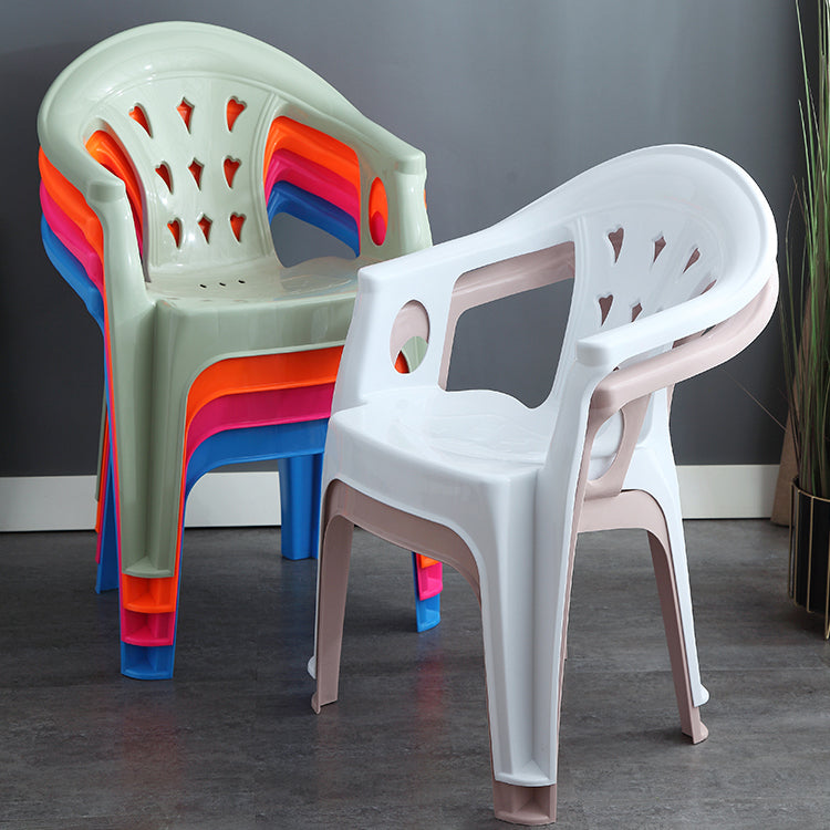 Silla de comedor de plástico de estilo moderno, sillón de comedor apilable con respaldo de listones para el hogar