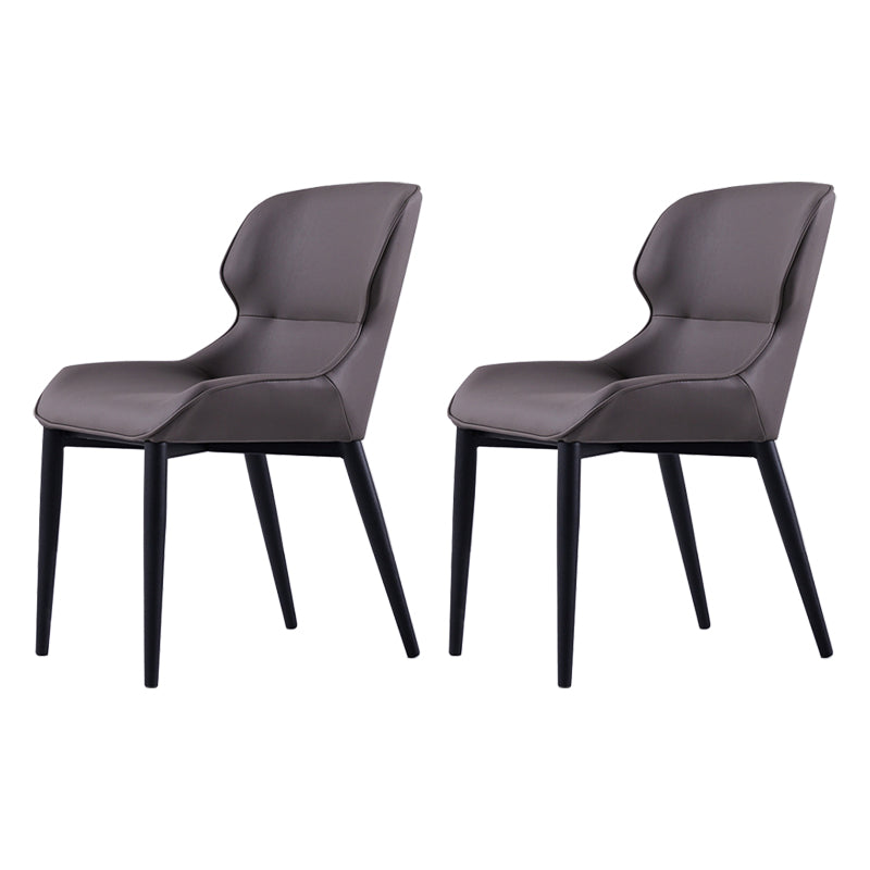 Silla de comedor tapizada de metal con respaldo de alas para interiores industriales (juego de 2)